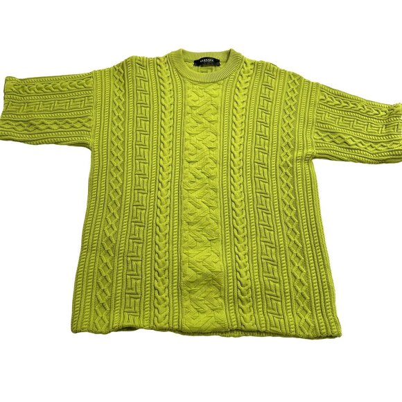 Versace Greca Knitted Oversized T-Shirt in Lime - Picture 1 of 5